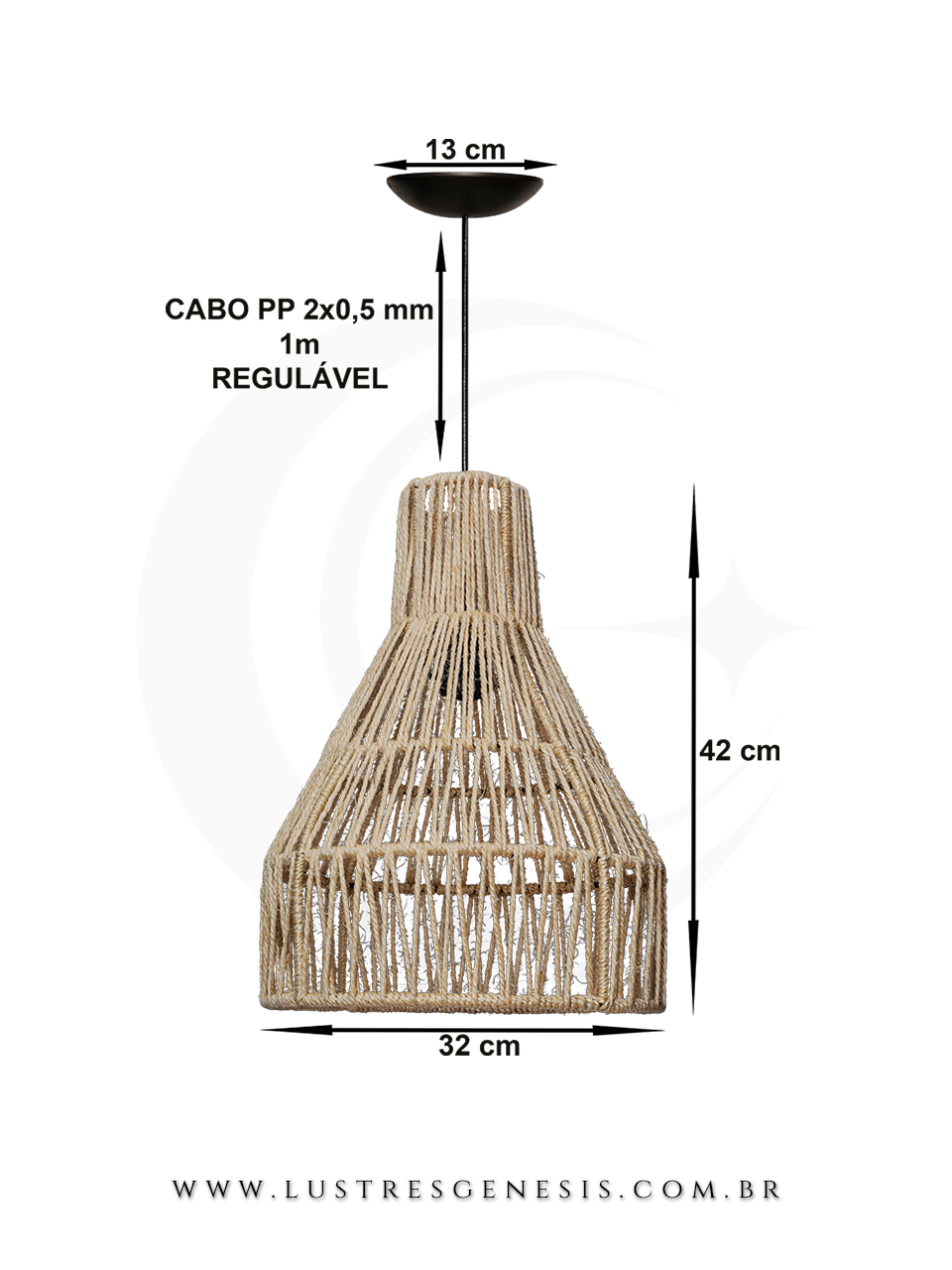 Luminária Pendente Palha Kauai Bege Natural Modelo Rústico 32cm para Sala de Jantar Sala de Estar Quarto Living